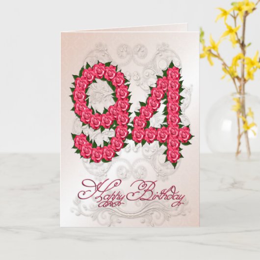 94ste verjaardagskaart met rozen en bladeren kaart (Gele Bloem)