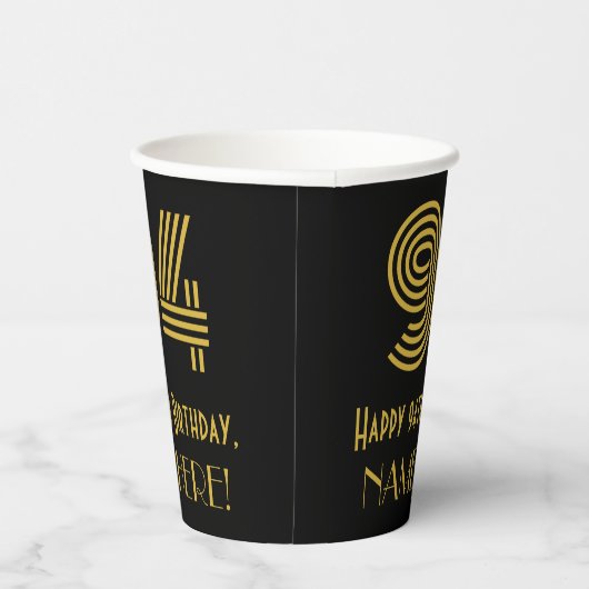 94th Birthday: Art Deco Inspired Look “94” & Name Papieren Bekers (Rechts)