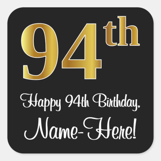 94th Birthday – Elegant Luxurious Faux Gold Look # Vierkante Sticker (Voorkant)