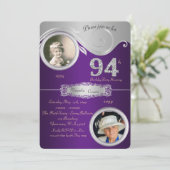 94th, Birthday Man 94th, elegant art deco, paars Kaart (Staand voorkant)