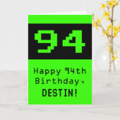 94th Verjaardag: Nerdy / Geeky Stijl "94" en Naam Kaart (Gele Bloem)