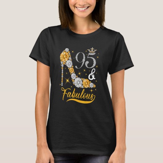 95 en Fabulous Diamond High Heels Happy 95th Birt T-shirt (Voorkant)