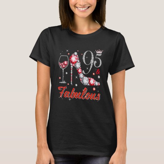95 en Fabulous Diamond High Heels Happy 95th Birt T-shirt (Voorkant)