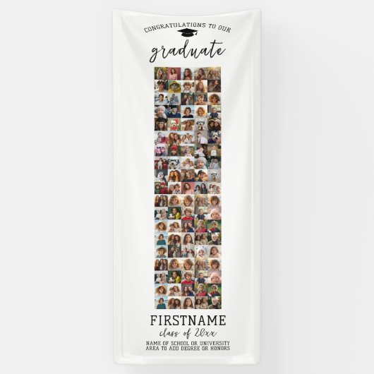 95 Photo Collage Afstuderen Modern Minimal White Spandoek (Verticaal)