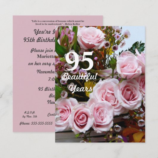 95 prachtige jaren!-Birthday Party/roze rozen Kaart (Voorkant / Achterkant)