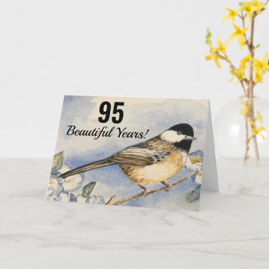 95 prachtige jaren 'Chickadee Flowers Birthday' Kaart (Gele Bloem)