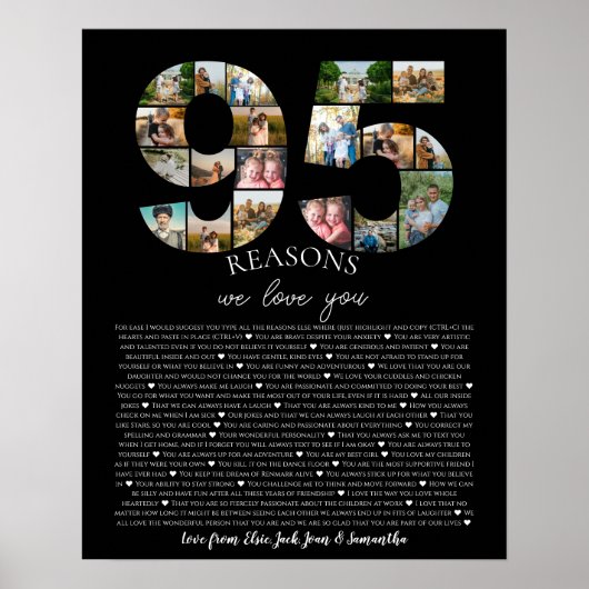 95 Redenen dat we van je houden Foto Collage verja Poster (Voorkant)