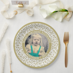 95 Uw foto Willekeurige nummerpatroon Goud/Wit Papieren Bordje