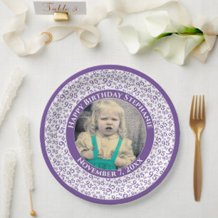 95 Uw foto Willekeurige nummerpatroon Paarse/wit Papieren Bordje