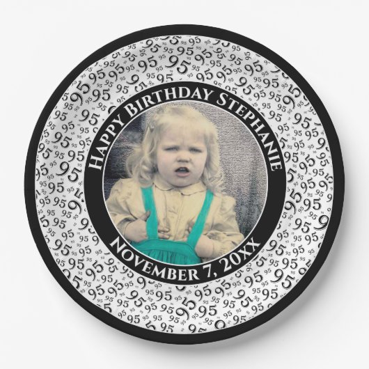 95 Uw foto Willekeurige nummerpatroon zwart/wit Papieren Bordje (Voorkant)