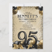 95e ballonnen zwart goud verjaardag kaart (Voorkant)