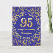 95e Birthday Navy Blue en Gold Floral Pattern Kaart (Voorkant)