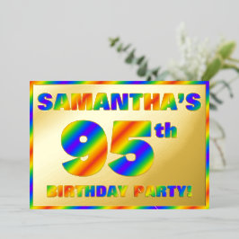 95e Birthday Party - Fun, regenboogspectrum "95" Folie Uitnodiging