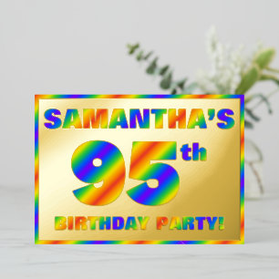 95e Birthday Party - Fun, regenboogspectrum "95" Folie Uitnodiging