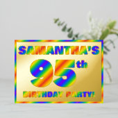 95e Birthday Party - Fun, regenboogspectrum "95" Folie Uitnodiging (Staand Voorkant)