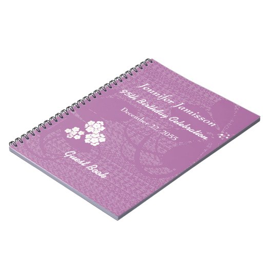 95e Birthday Party Guest Book Paars White Floral Notitieboek (Linkerzijde)
