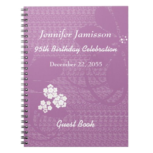 95e Birthday Party Guest Book Paars White Floral Notitieboek (Voorkant)