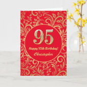 95e Birthday Red en Gold Floral Pattern Kaart (Gele Bloem)