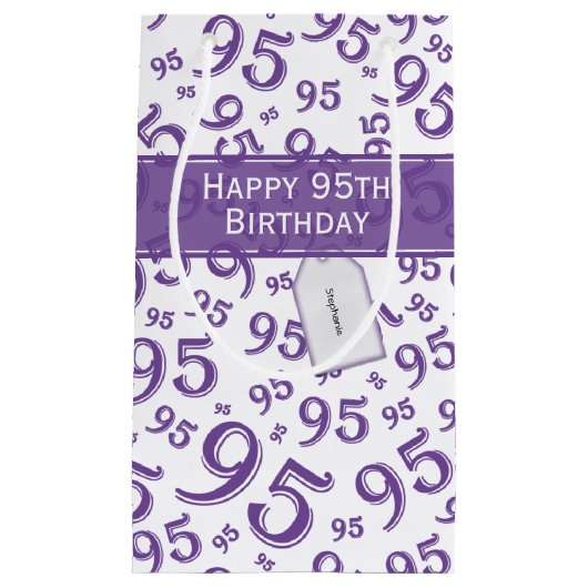 95e Happy Birthday Paars Random Number Pattern Klein Cadeauzakje (Voorkant)