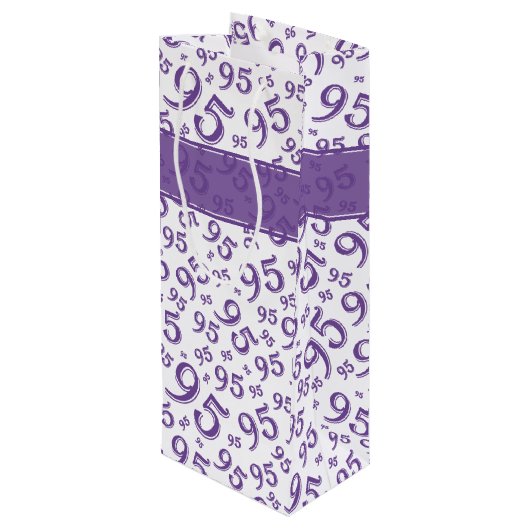 95e Happy Birthday Paars Random Number Pattern Wijn Cadeautas (Achterkant Gekanteld)