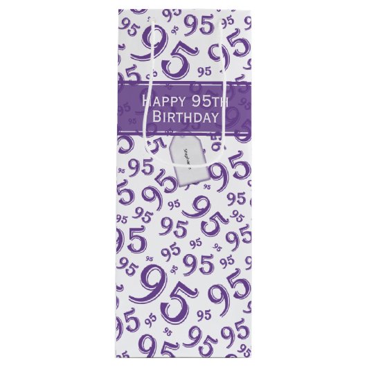 95e Happy Birthday Paars Random Number Pattern Wijn Cadeautas (Voorkant)