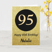 95e Happy Birthday Zwart en Goud Glitter Kaart (Gele Bloem)