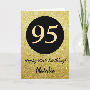 95e Happy Birthday Zwart en Goud Glitter Kaart