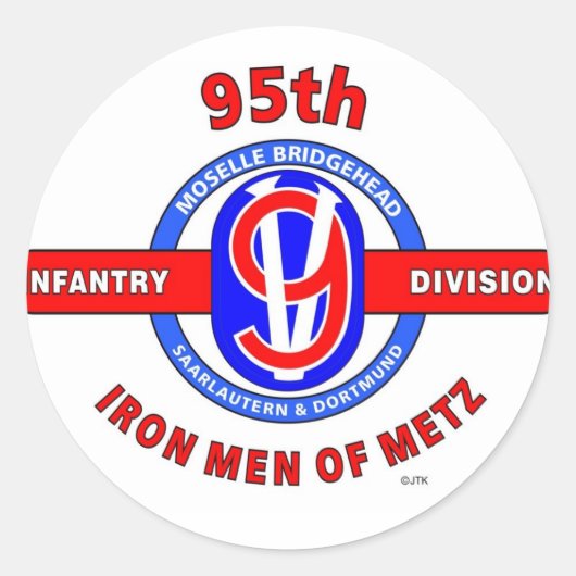 95E INFANTRY DIVISION "IRON MANNEN OF METZ" RONDE STICKER (Voorkant)
