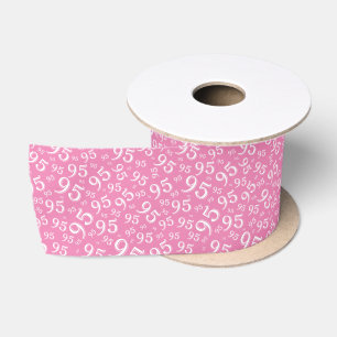 95e Moderne Willekeurige Nummer Patroon Roze/Wit Satijnen Lint