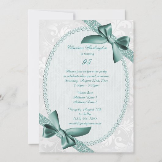 95e Partij bij de Schade en Bows Birthday Kaart (Achterkant)