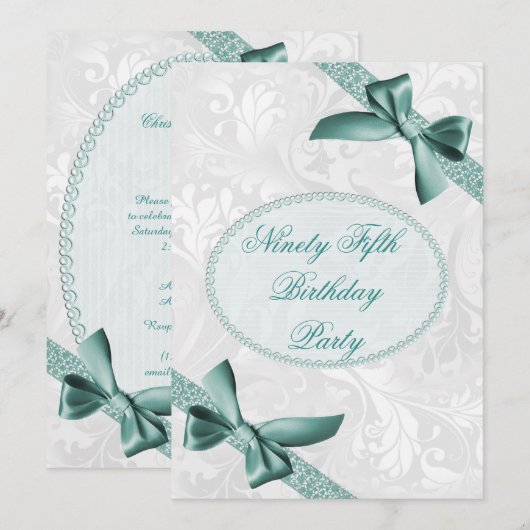 95e Partij bij de Schade en Bows Birthday Kaart (Voorkant / Achterkant)