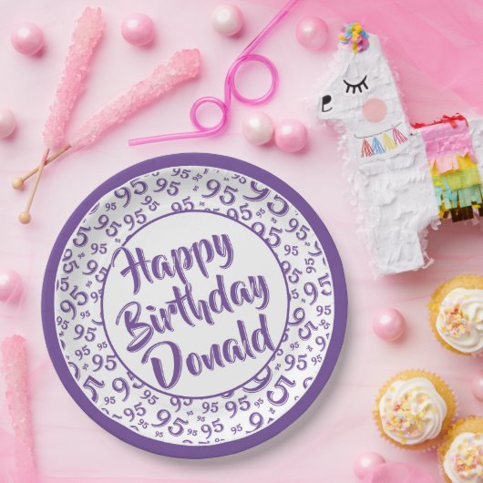 95e Partij Willekeurige Nummer Patroon Paarse/Wit Papieren Bordje (Feest)