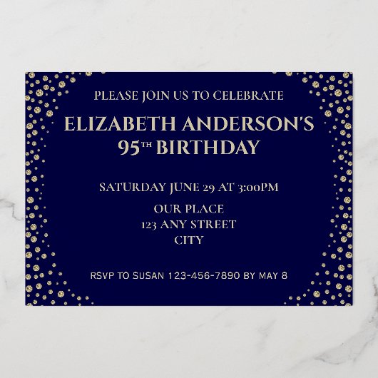 95e uitnodiging tot Folie van de verjaardagspartij (Achterkant)