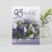95e uitnodiging van de Birthday Party - Blue bouqu (Staand voorkant)