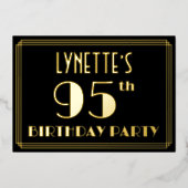 95e verjaardag: Art Deco Kijk "95", met naam Folie Uitnodiging (Voorkant)
