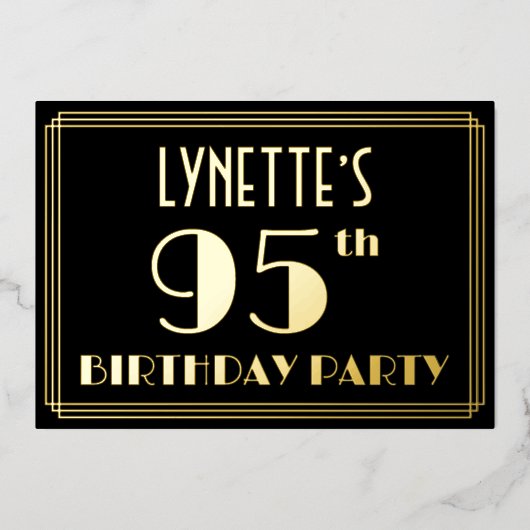 95e verjaardag: Art Deco Kijk "95", met naam Folie Uitnodiging (Voorkant)