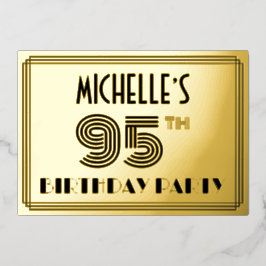 95e verjaardag — Art Deco Style "95" en naam Folie Uitnodiging