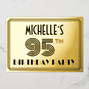 95e verjaardag — Art Deco Style "95" en naam Folie Uitnodiging