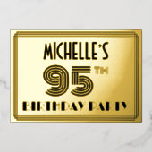 95e verjaardag — Art Deco Style "95" en naam Folie Uitnodiging (Voorkant)