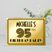 95e verjaardag — Art Deco Style "95" en naam Folie Uitnodiging (Staand Voorkant)