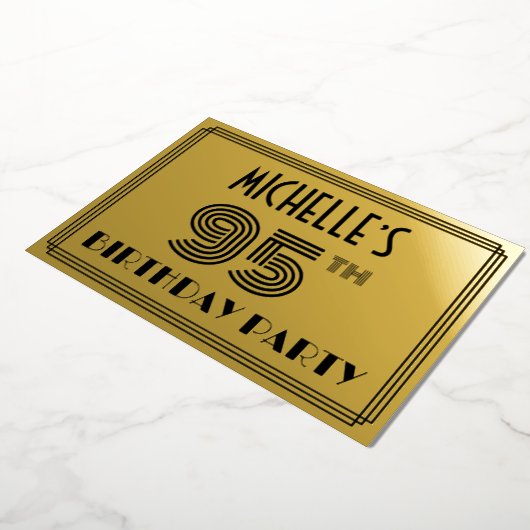 95e verjaardag — Art Deco Style "95" en naam Folie Uitnodiging (Gedraaid)