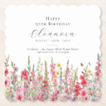 95e Verjaardag Augustus Geboorte Bloem Custom Kartonnen Onderzetters<br><div class="desc">Perfecte tafel decor voor een augustus verjaardagsfeestje. Roze gladiool is de geboortebloem voor die maand. Het vormt een  waterverf ondergrens op dit bloemengepersonaliseerde onderzetter. De naam,  leeftijd en geboortedatum van de eregast van de verjaardag worden erboven geplaatst met behulp van elegante kalligrafie en typografie. Alle tekst is bewerkbaar.</div>