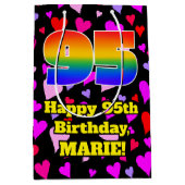 95e verjaardag: Beeldende harten Patroon, Regenboo Medium Cadeauzakje (Voorkant)