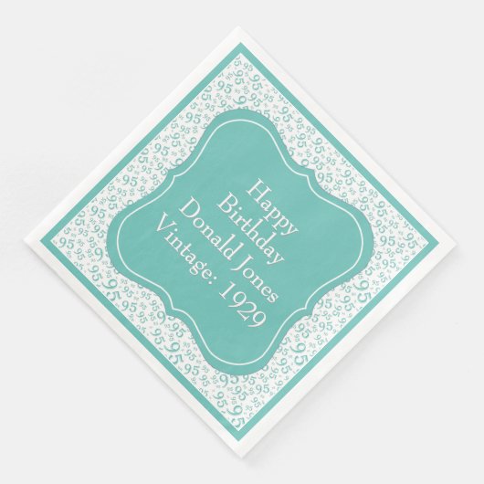 95e verjaardag Blauwgroen/witte beugel nummerpatro Servet (Hoek)