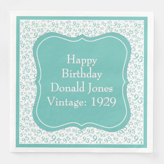 95e verjaardag Blauwgroen/witte beugel nummerpatro Servet (Voorkant)