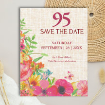 95e verjaardag Bold Floral Linen Save the Date
