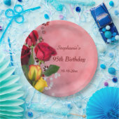 95e verjaardag Chic Red & Yellow Roses Papieren Bordje (Feest)