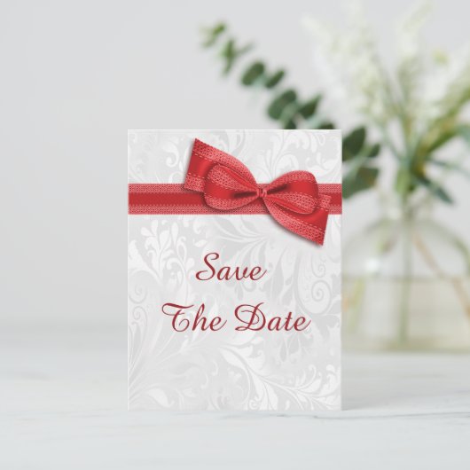 95e verjaardag Damask en Faux Bow Bewaar de datum Aankondigingskaart (Staand voorkant)