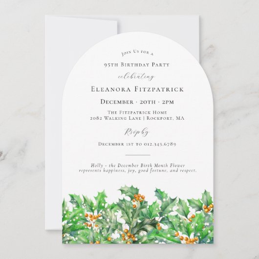 95e verjaardag december Geboortebloem Holly Arch Kaart (Voorkant)