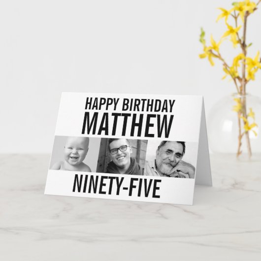 95e verjaardag drie foto's zwart wit kaart (Gele Bloem)